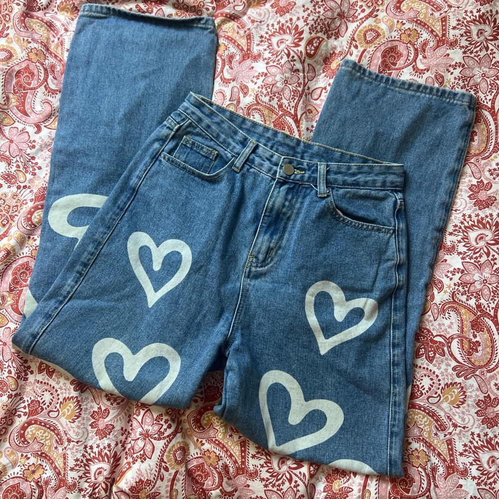 Heart Patterned Blue Jeans
